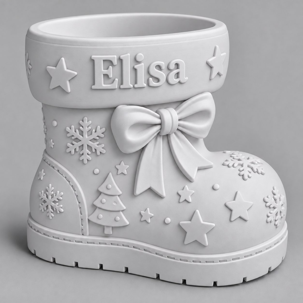 Krémovo biela Sviatočná čižmička s menom Elisa na golieri